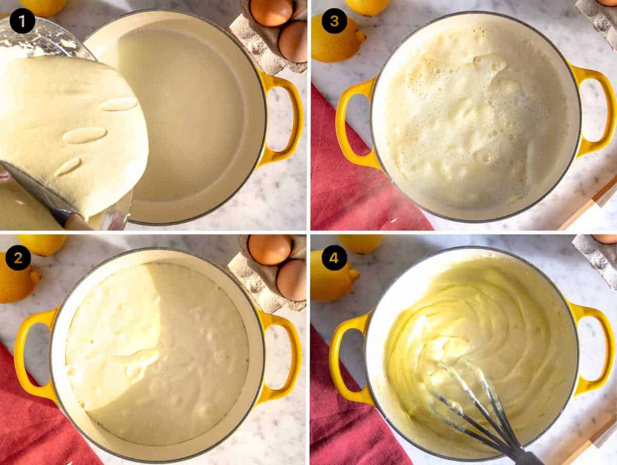 Montata di tuorli aggiunta al latte bollente.