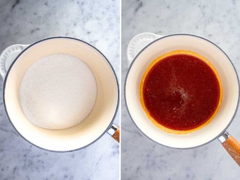 Zucchero da solido a liquido in un pentolino.