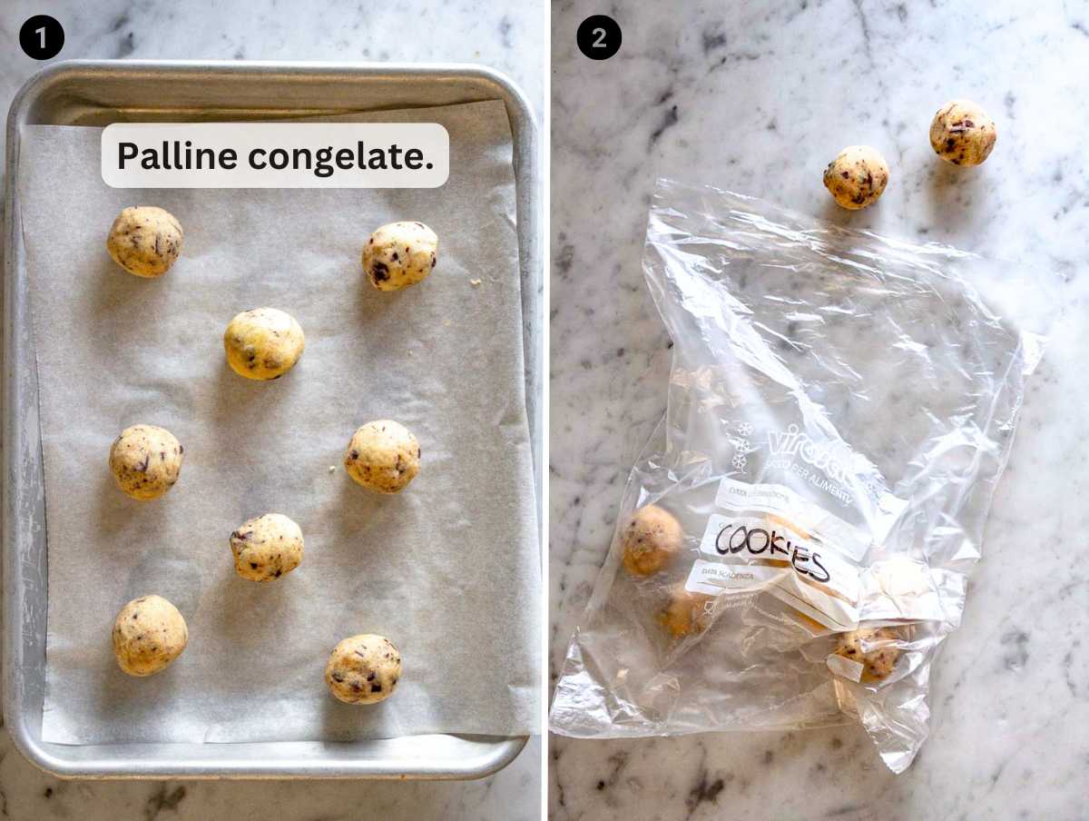 Palline di impasto per cookies congelate.